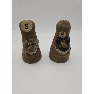 Vintage 1970's "Ugly Face" Handmade Pottery Salt And Pepper Shakers